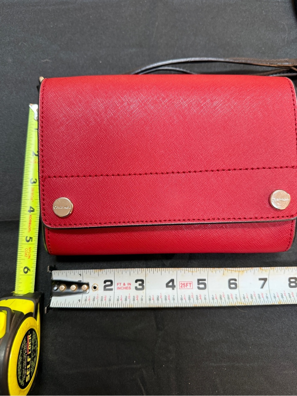 Calvin Klein Red Colorblock Faux Saffiano Leather Crossbody Bag EUC - Picture 11 of 13